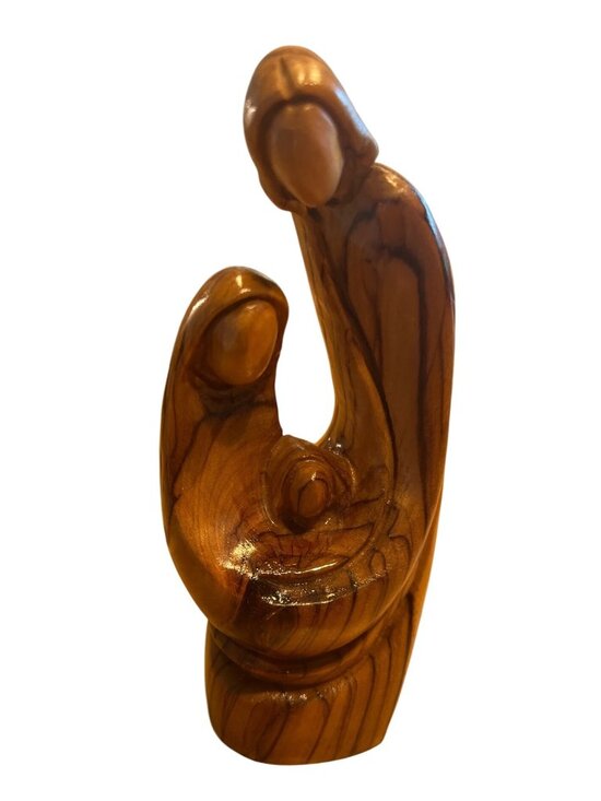 Handcrafted In Jerusalem Other - Vtg Hand Carved Olive Wood Holy Family Sculpture 6" Religious Decor Jerusalem